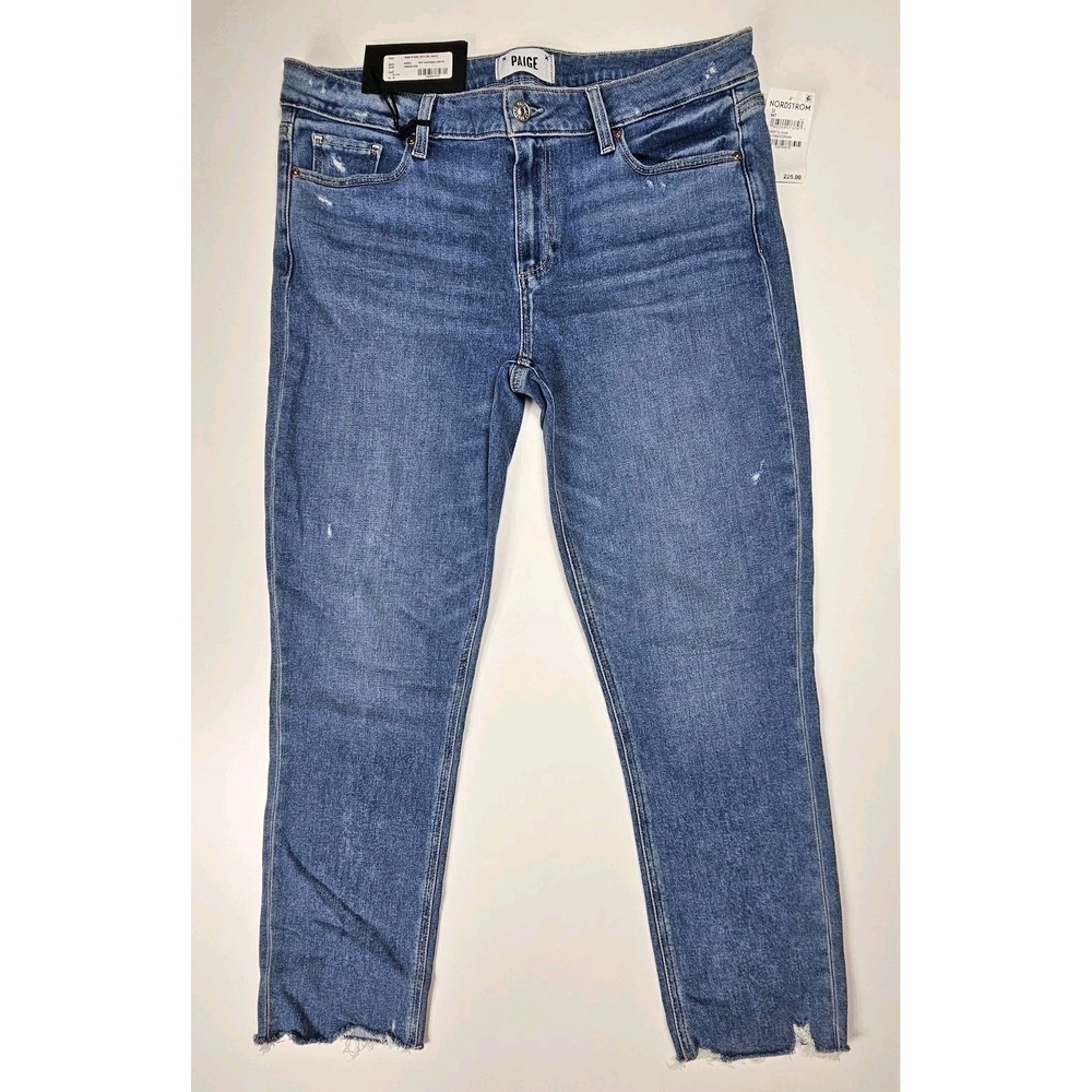 PAIGE Skyline Ankle‎ Jeans Womens 32 NWT Raw Hem Skinny Blue Denim Distressed